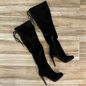 GUESS Over the Knee Black Suede Boots 6